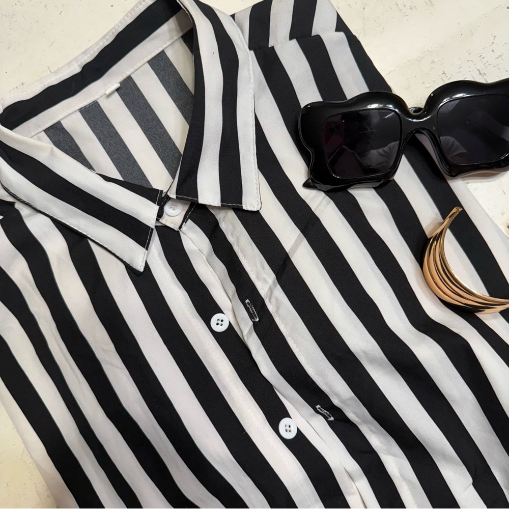 Black and White Striped Unisex Romper